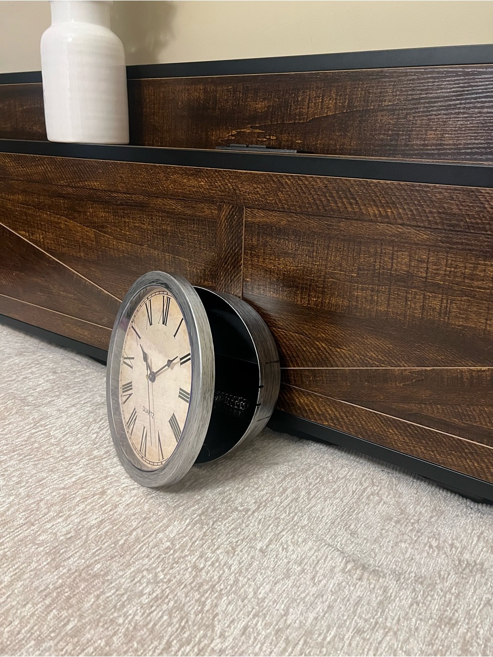 Vintage Round Wall Clock with hidden storage